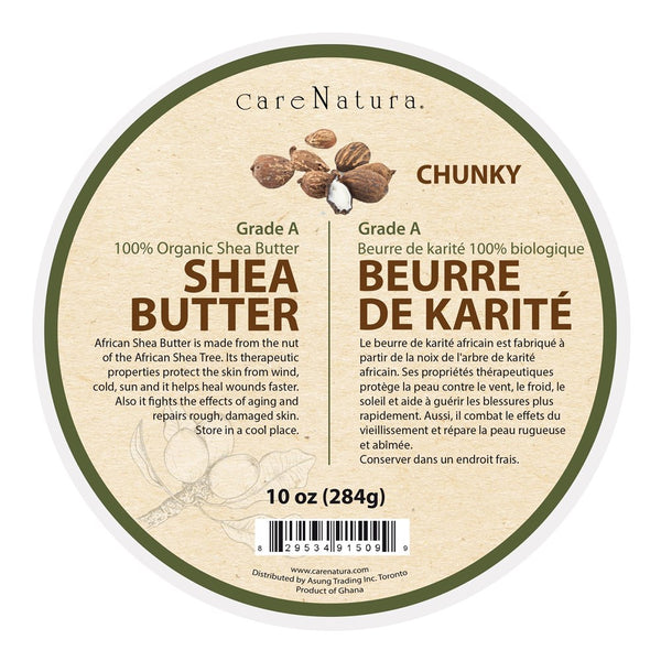 CARE NATURA  Grade A 100% Organic Pure White Shea Butter Chunky (10oz)