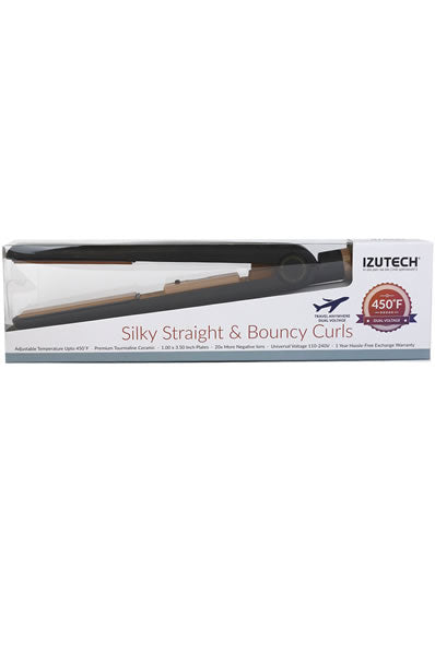IZUTECH Silky Straight & Bouncy Curls Flat Iron #BTX450 1inch -Black